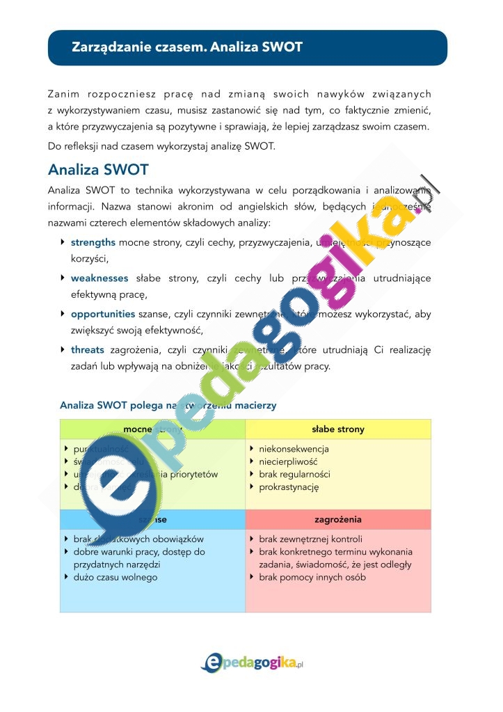 Instrukcja i karty pracy. Zarządzanie czasem. Refleksja nad czasem-kopia-2