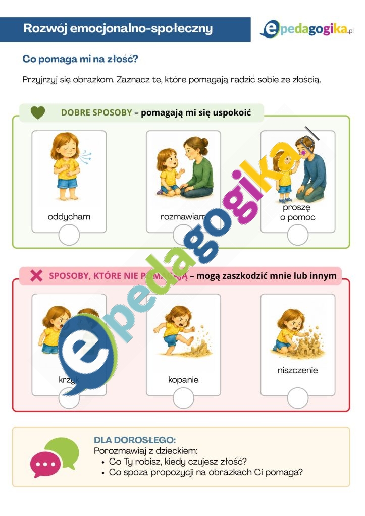Co pomaga mi na złość letni pakiet kart pracy o emocjach