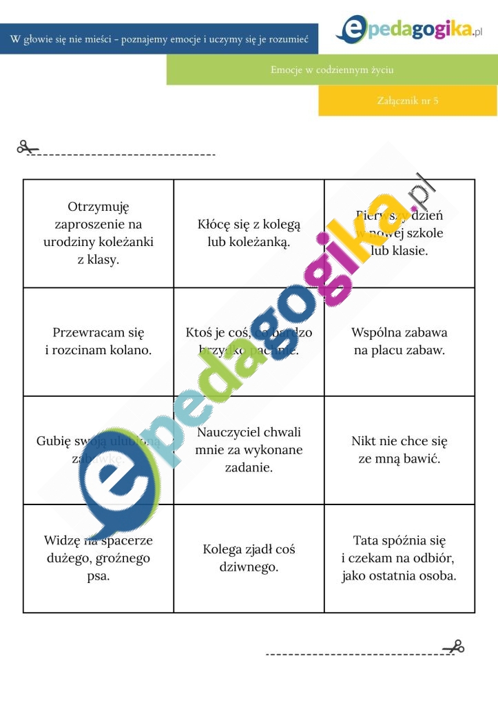 Karta pracy nr 5. Emocje w codziennym życiu