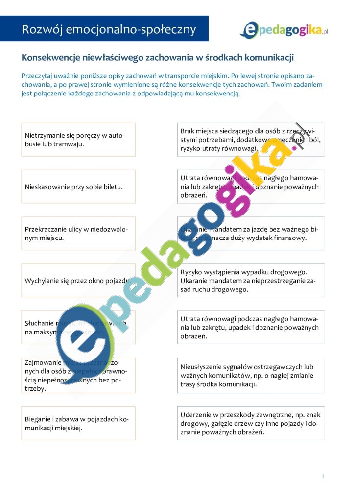   Komunikacja i zachowanie w transporcie publicznym. Karty pracy dla uczniów