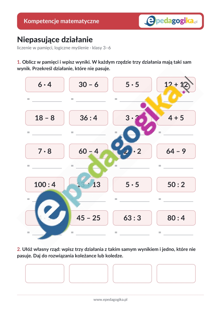  Kompetencje matematyczne: Niepasujące działanie 