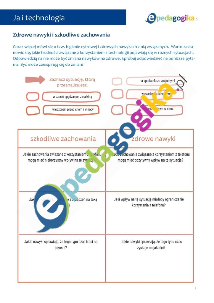   Ja i technologia. Scenariusz psychoedukacyjny wspierający zdrowe nawyki korzystania z technologii dla uczniów