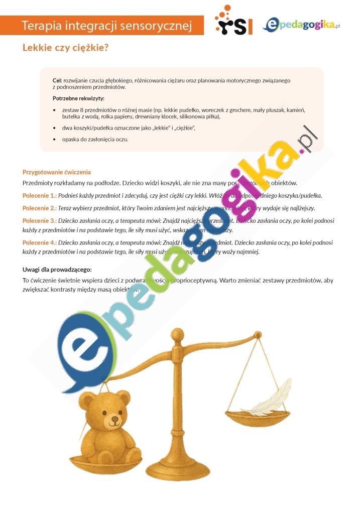   Lekki czy ciężki? Pakiet ćwiczeń rozwijających czucie głębokie