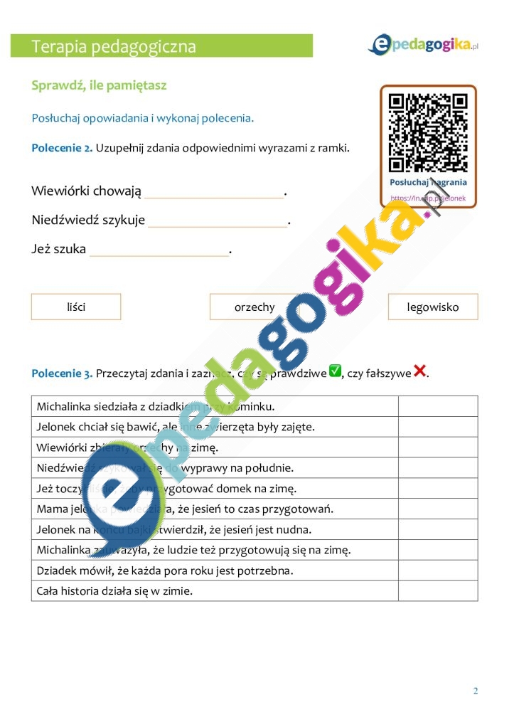   Jelonek uczy się emocji – jesienne karty pracy z nagraniem audio