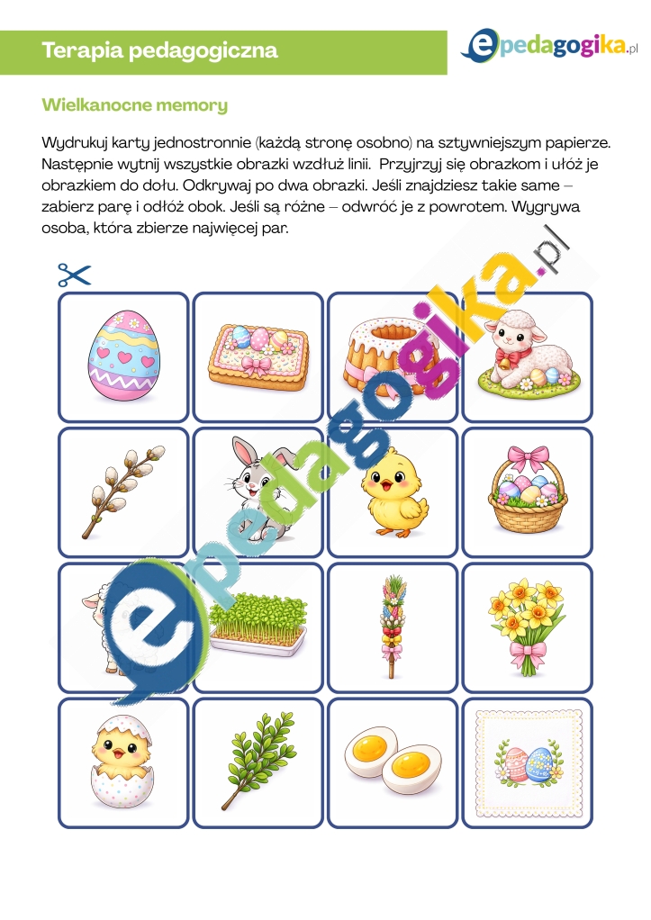 Wielkanocne memory. Wielkanocne łamigłówki. Karty pracy na Święta Wielkanocne