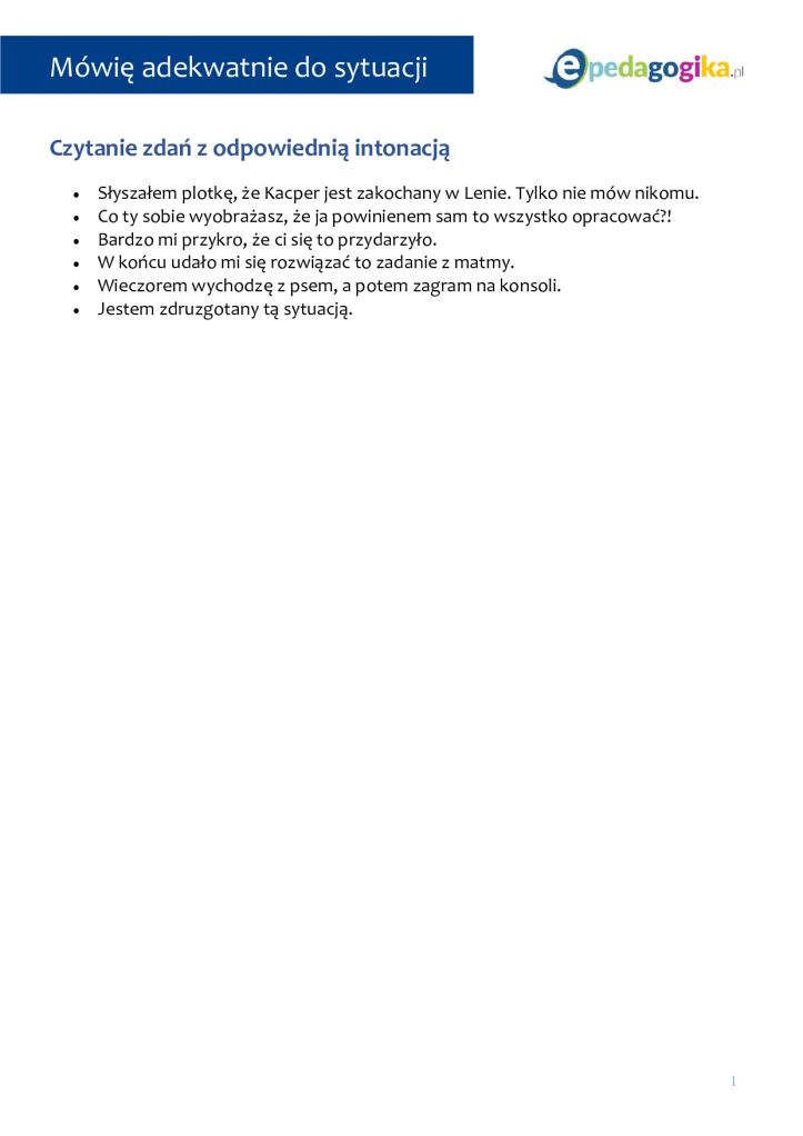 Mówię adekwatnie do sytuacji – głośność, intonacja i sposób wypowiedzi w kontaktach społecznych. Scenariusz zajęć rewalidacyjnych