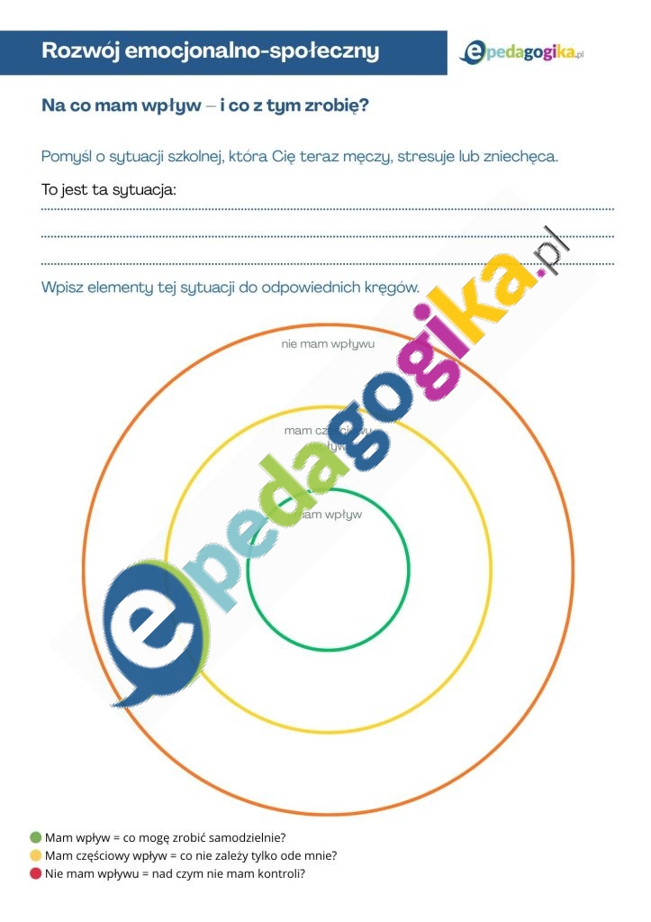 Na co mam wpływ – i co z tym zrobię. Już nie mam siły… i co dalej? Karty pracy na spadek motywacji i zmęczenie szkolne