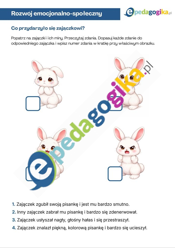 Co przydarzyło się zajączkowi. Wielkanocne emocje. Karty pracy rozwijające kompetencje emocjonalno-społeczne