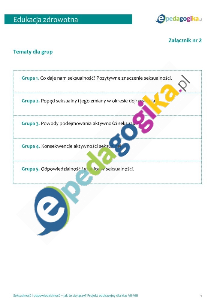   Seksualność i odpowiedzialność – jak to się łączy? Projekt edukacyjny dla klas VII-VIII