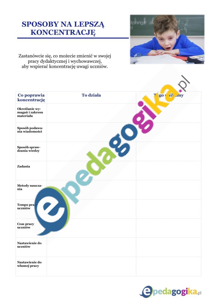 Karta pracy Sposoby na lepsza koncentracje