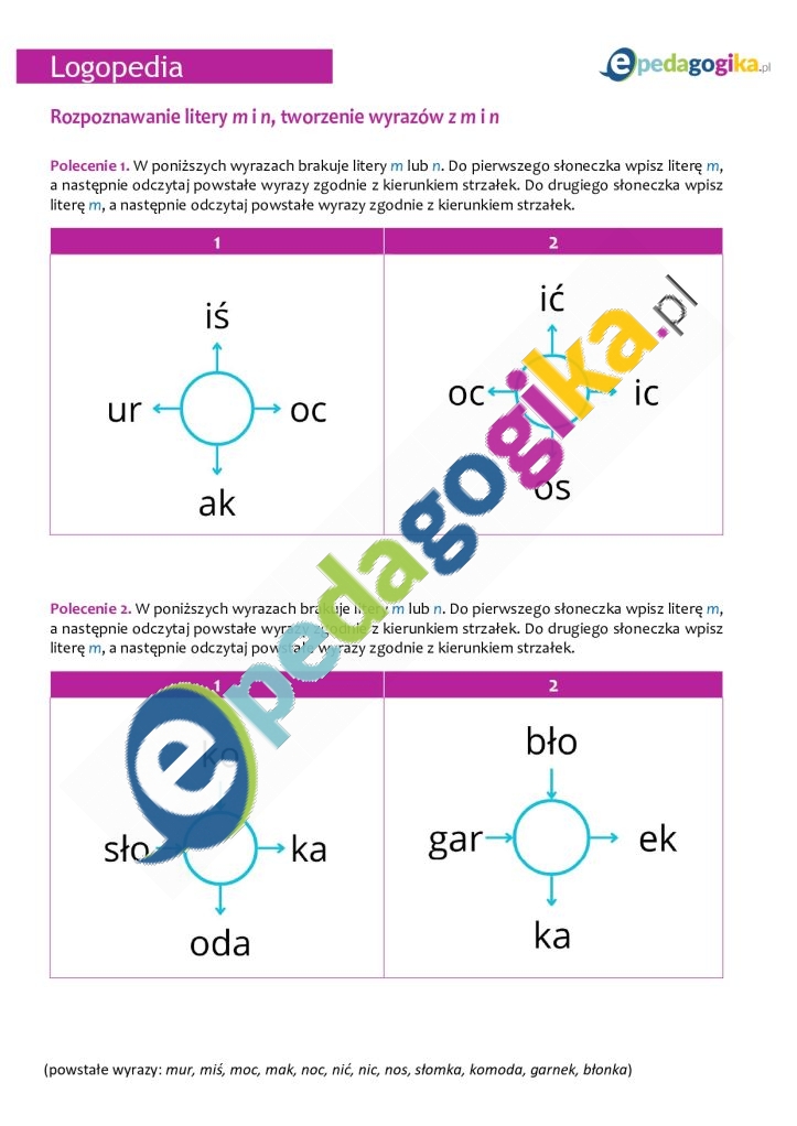   Ćwiczenia logopedyczne z literami – b/p, d/t, m/n