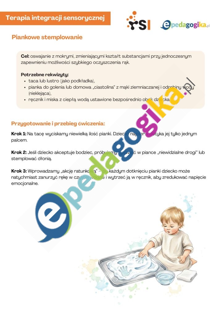 Piankowe stemplowanie.   Dotyk pod kontrolą. Bezpieczne oswajanie bodźców dotykowych – karty pracy do terapii integracji sensorycznej