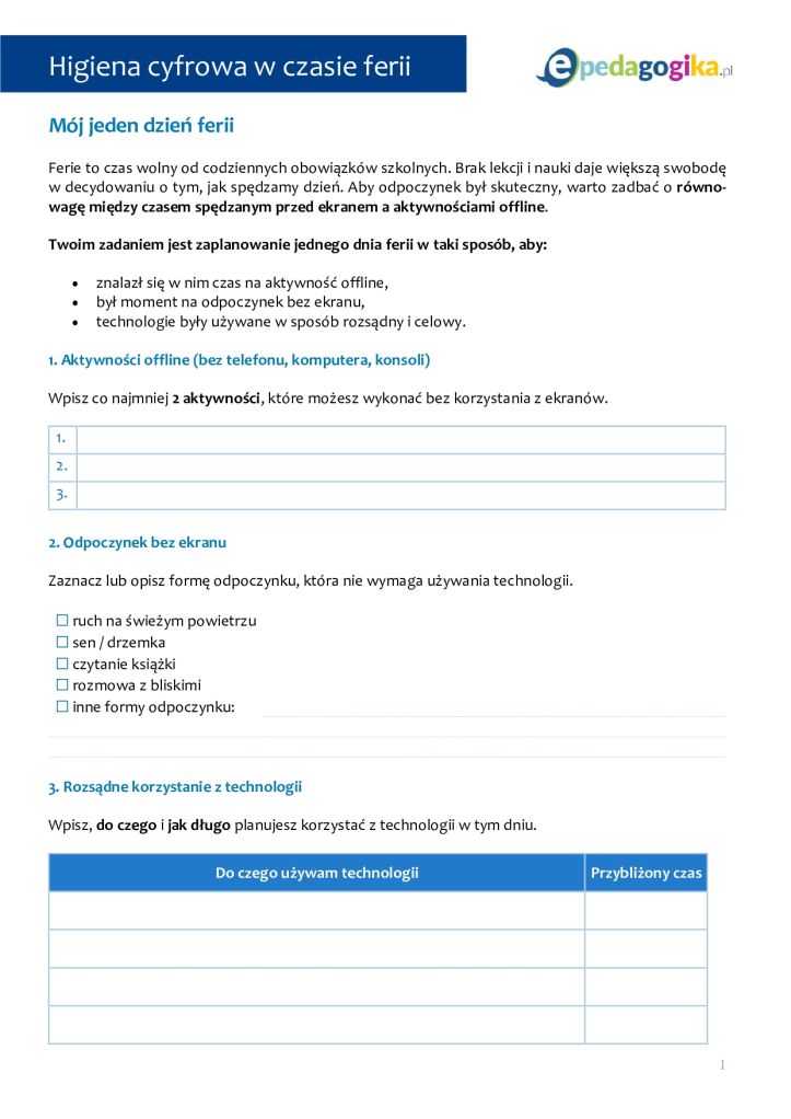 Jak nie wpaść do cyfrowej otchłani? Higiena cyfrowa w czasie ferii. Scenariusz zajęć wychowawczo-profilaktycznych