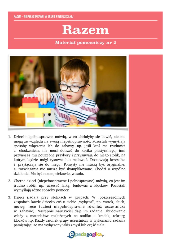 Razem – niepełnosprawni w grupie przedszkolnej