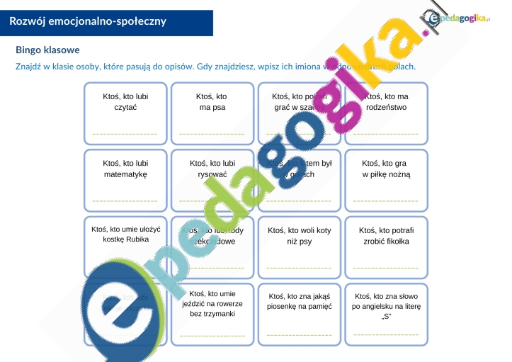   Bingo klasowe – karty integracyjne dla szkoły podstawowej i ponadpodstawowej