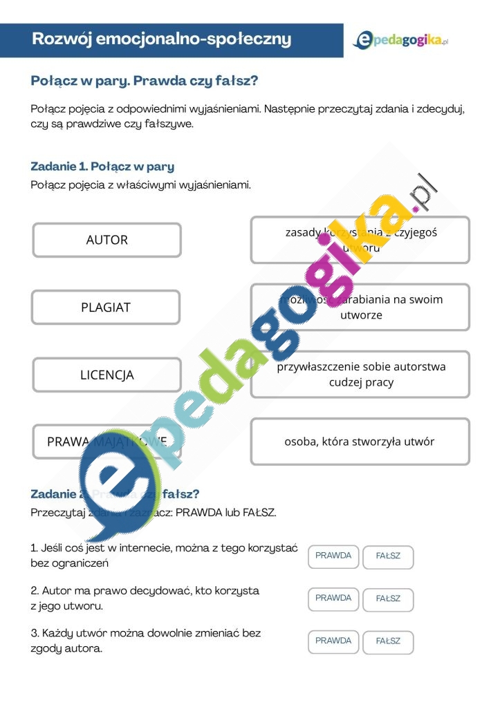 Połącz w pary. Prawda czy fałsz
