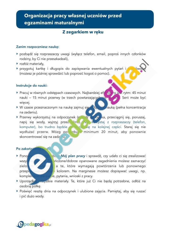 Instrukcja i karty pracy. Organizacja pracy własnej uczniów przed egzaminami maturalnymi -4