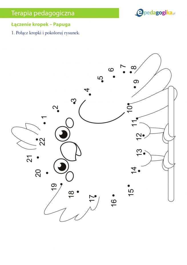 Łączenie kropek – Papuga