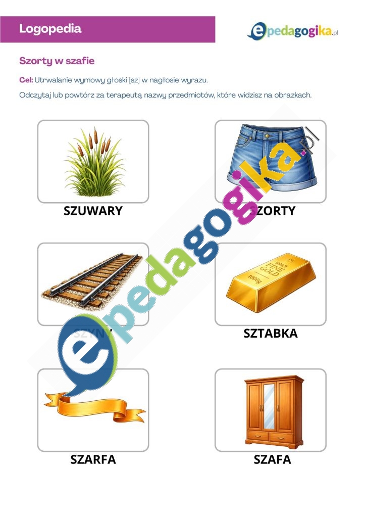 Głoska [sz] bez tajemnic – karty pracy do utrwalania poprawnej wymowy w nagłosie, śródgłosie i wygłosie