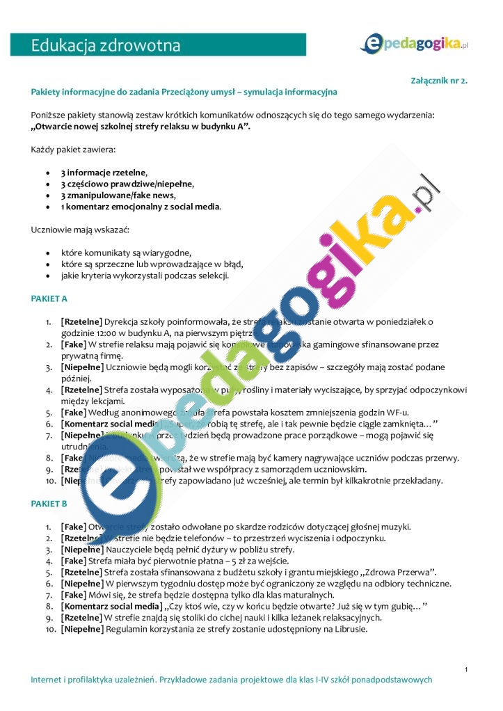   Przeciążenie informacyjne, FOMO i JOMO – kompetencje cyfrowe dla dobrostanu. Proponowane zadania projektowe dla klas I–IV szkół ponadpodstawowych