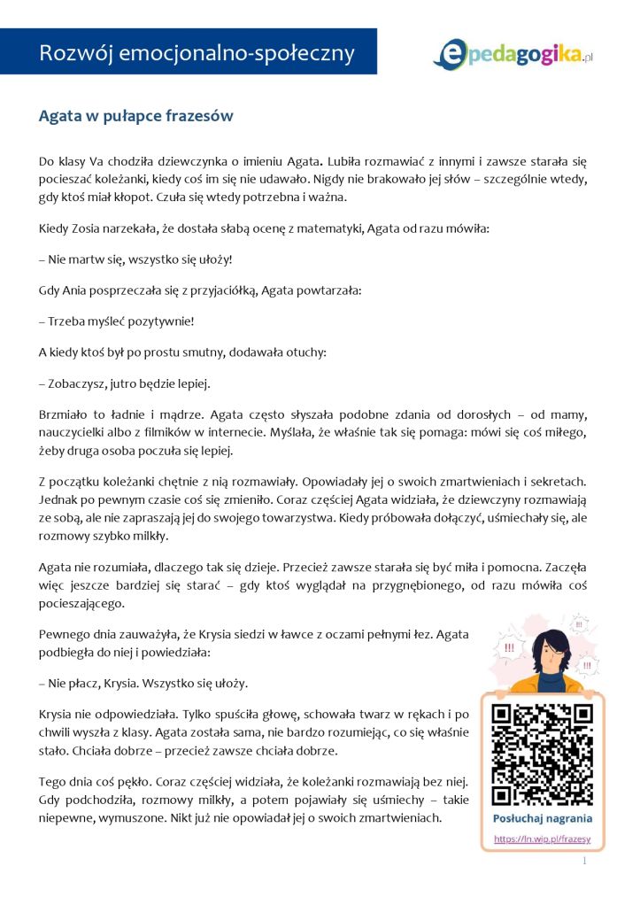 Zamiast frazesów – uczę się empatii. Karty pracy z nagraniem audio