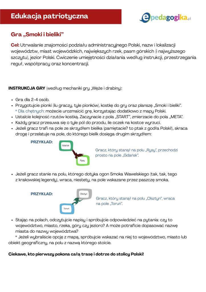 Smoki i bieliki – patriotyczna gra planszowa z elementami geografii Polski dla klas IV–VI