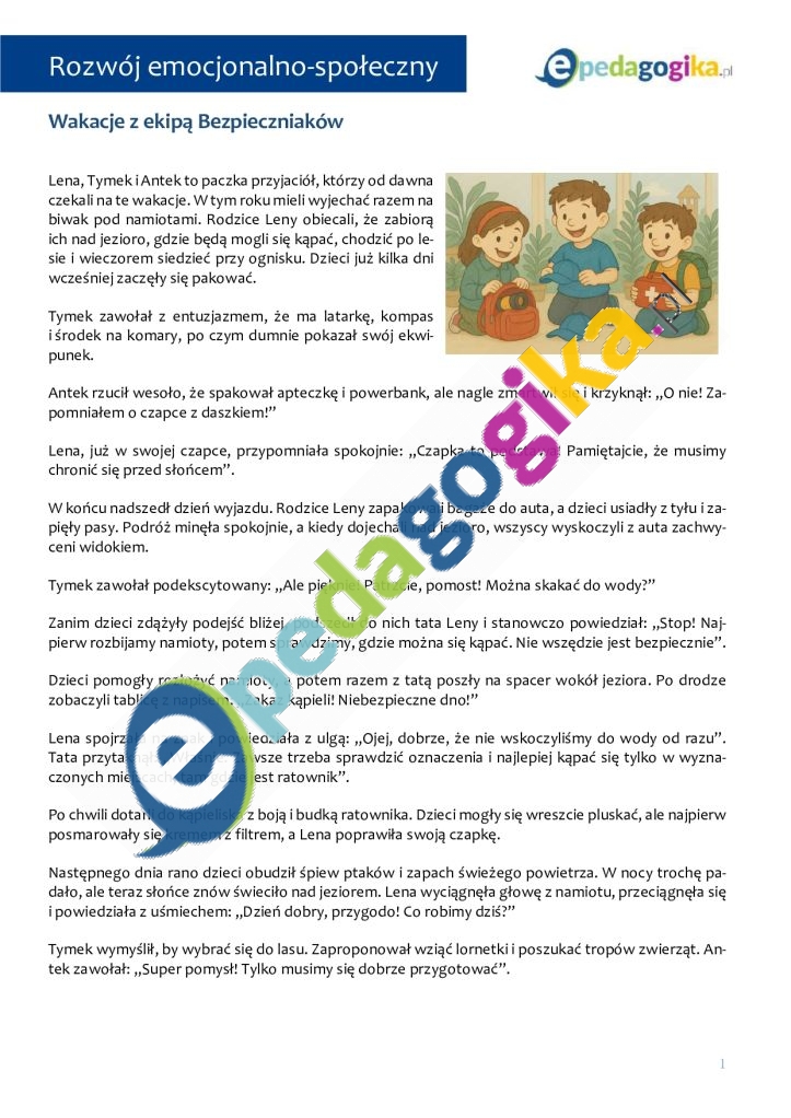   Wakacje z Ekipą Bezpieczniaków. Uczymy się odpowiedzialności