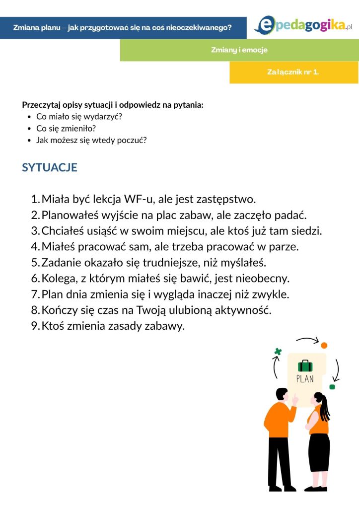 Zmiana planu – jak przygotować się na coś nieoczekiwanego? Scenariusz zajęć rewalidacyjnych