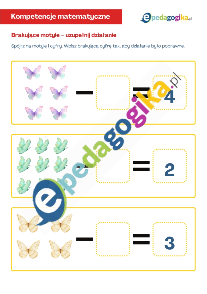 Brakujące motyle. Karty pracy na Dzień Motyla