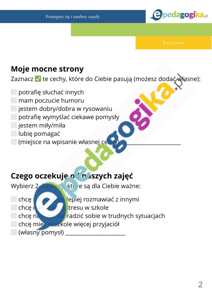   Scenariusz zajęć rewalidacyjnych. Pierwsze spotkanie – budowanie relacji i ustalanie zasad współpracy