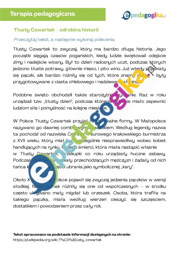   Pączek pod stołem i inne zadania na Tłusty Czwartek