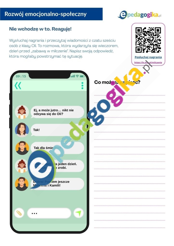   Zabawa w milczenie. Jak reagować na przemoc rówieśniczą? Przemoc Karty pracy z nagraniem audio