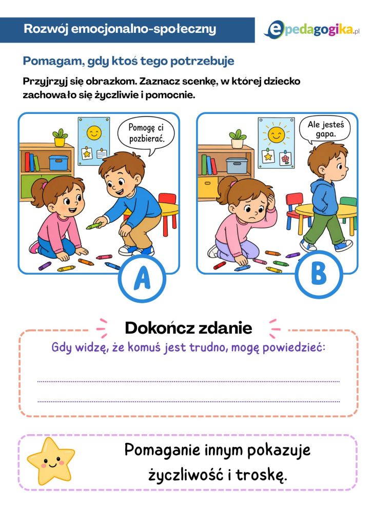Empatia i dobre zachowanie – karty pracy dla dzieci