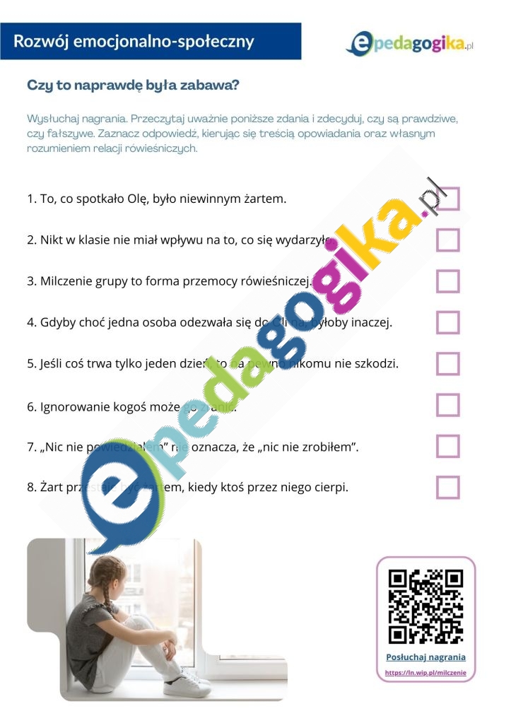   Zabawa w milczenie. Jak reagować na przemoc rówieśniczą? Przemoc Karty pracy z nagraniem audio