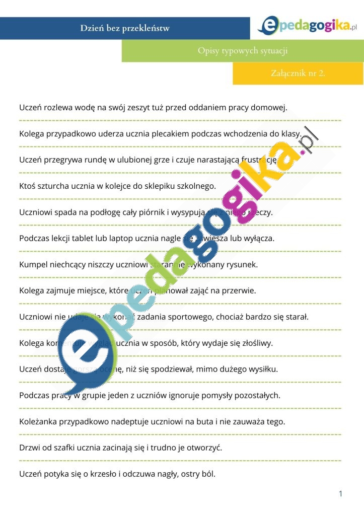 Opis typowych sytuacji.   Dzień bez przekleństw. Interwencja wychowawcza w klasach IV–VI szkoły podstawowej