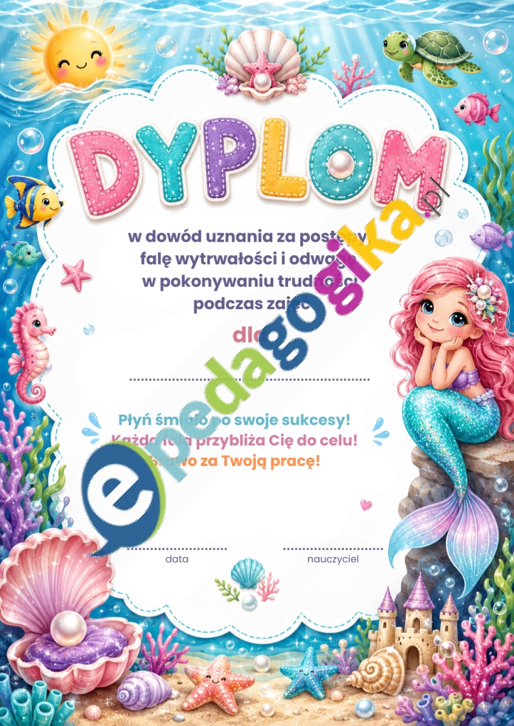 Syrenkowy Dyplom Mistrzyni Dyplomy wzmacniające dla uczniów – motywacyjne dyplomy za postępy, wytrwałość i zaangażowanie