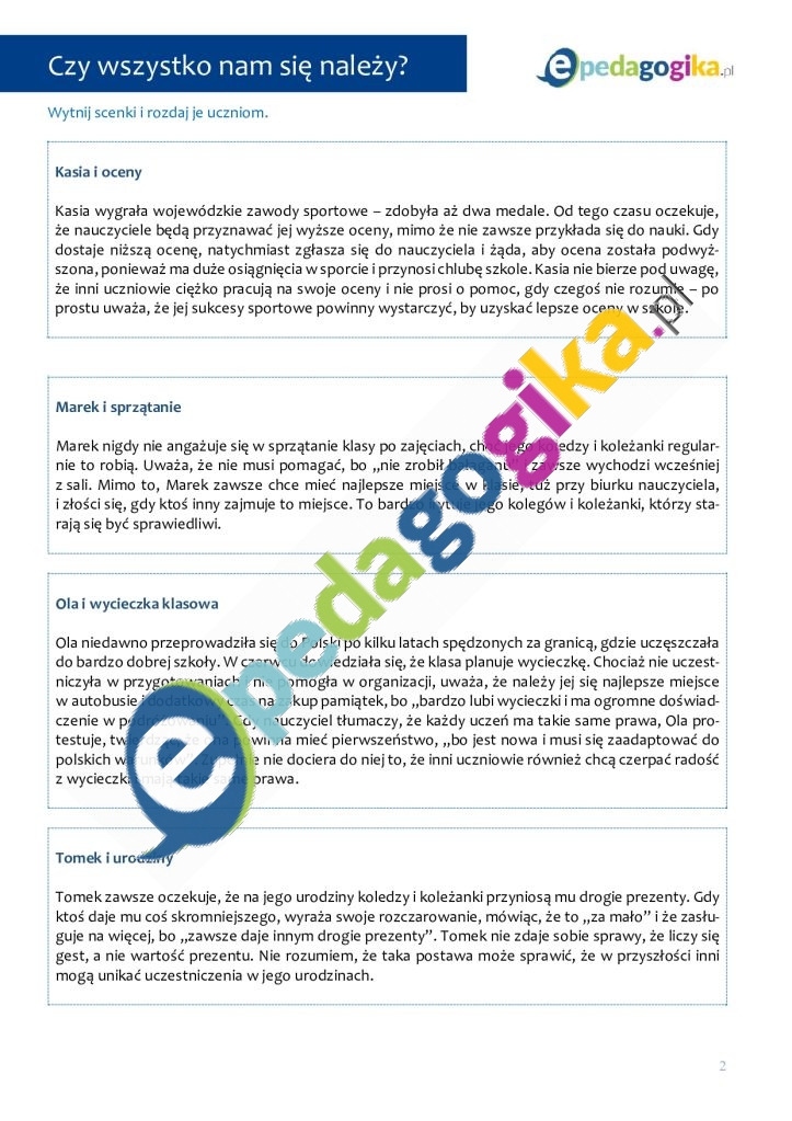   Czy wszystko nam się należy? Rozważania o roszczeniowości i jej konsekwencjach. Scenariusz zajęć dla uczniów w wieku 10-14 lat