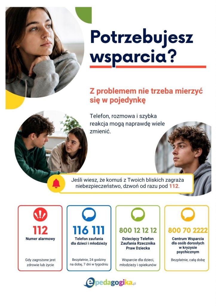 Ulotka: Potrzebujesz wsparcia? Telefony zaufania dla dzieci, młodzieży i osób w kryzysie