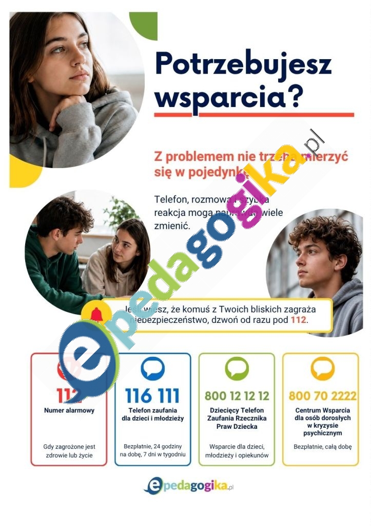 Ulotka: Potrzebujesz wsparcia? Telefony zaufania dla dzieci, młodzieży i osób w kryzysie