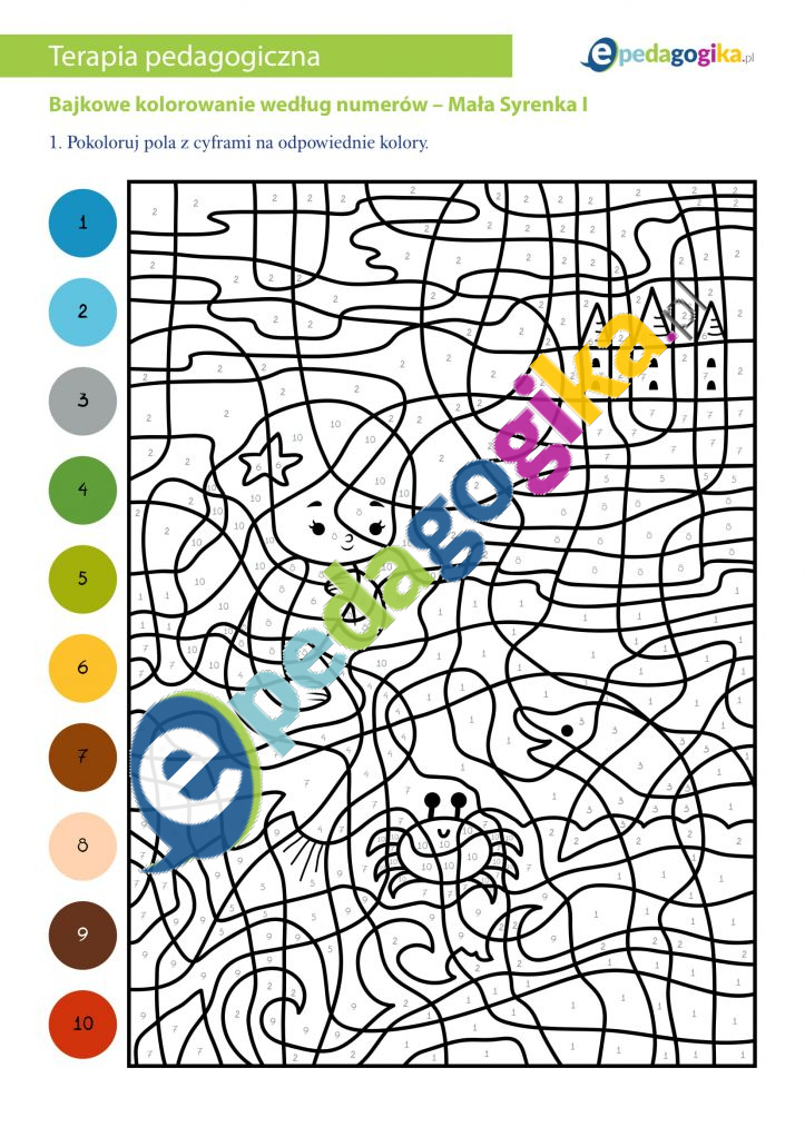 Bajkowe kolorowanie według numerów – Mała Syrenka I-1