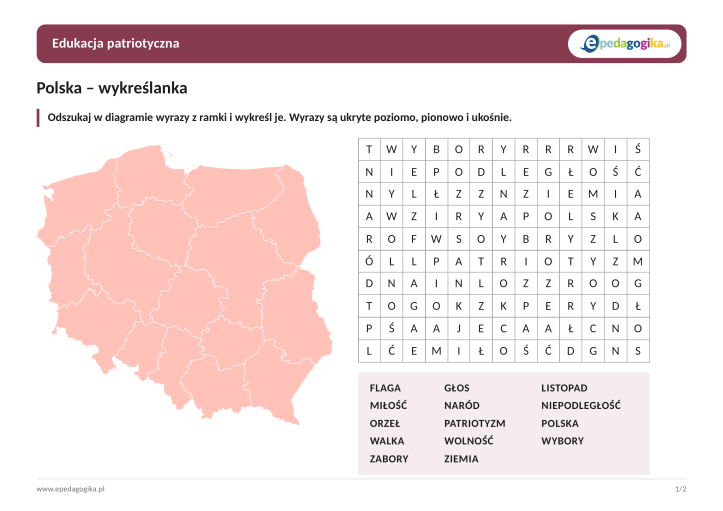 Wykreślanki na Święto Niepodległości 11 listopada – karty pracy z rozwiązaniami