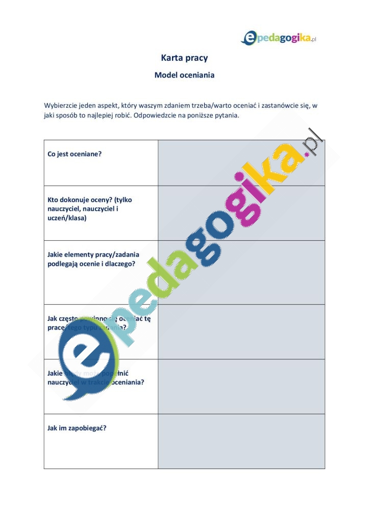 Karta pracy Model oceniania1