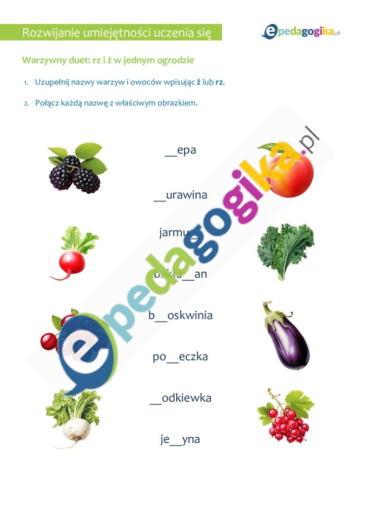   Świat warzyw i owoców. Zestaw kart pracy z edukacji polonistycznej