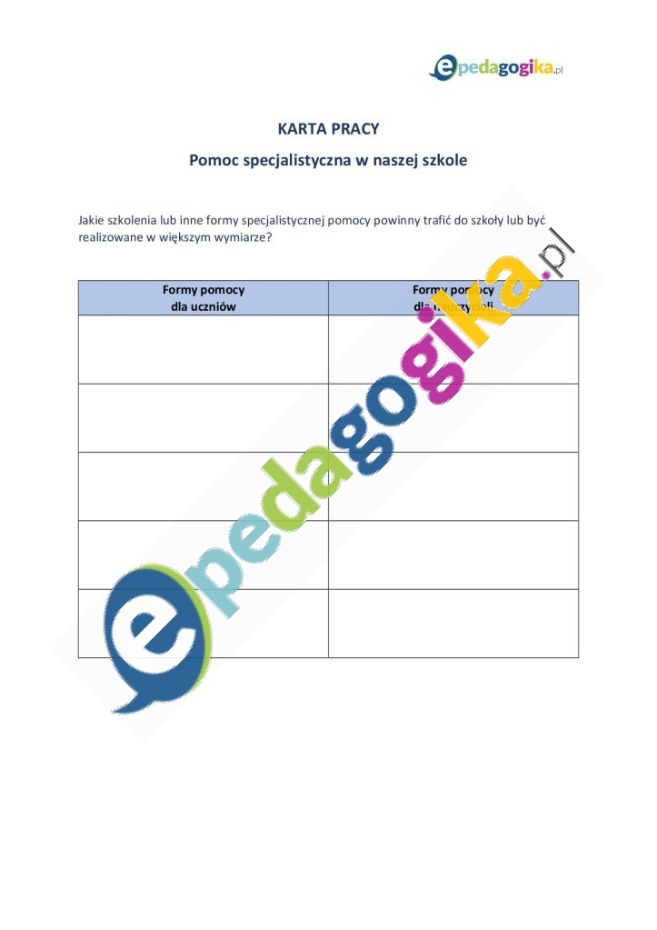 Karta pracy Pomoc specjalistyczna