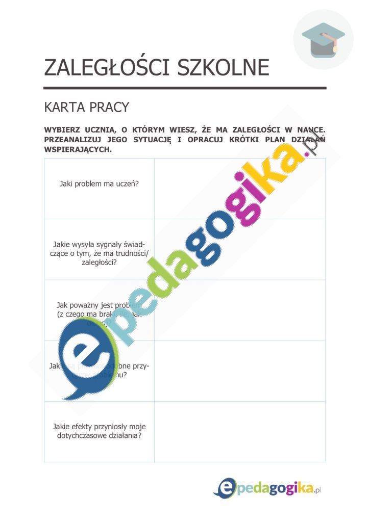 Karta pracy Zaległości szkolne