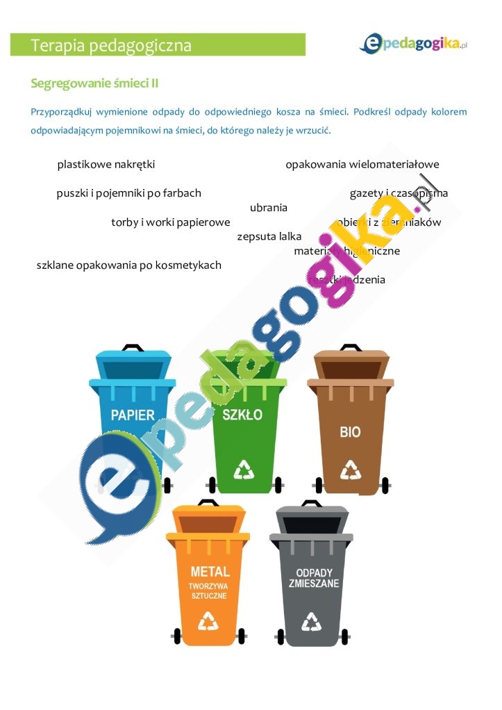 Karty pracy segregowanie śmieci