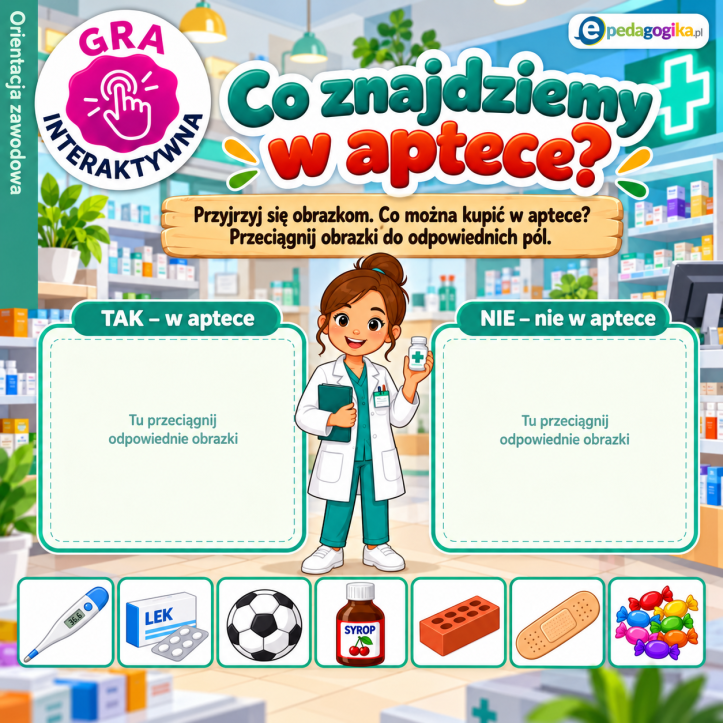 Co znajdziemy w aptece? Orientacja zawodowa | Gra interaktywna