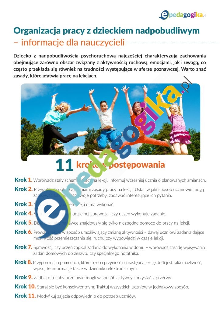Organizacja pracy z dzieckiem nadpobudliwym – informacje dla nauczycieli-1