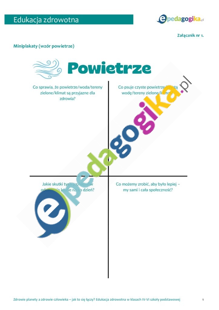   Zdrowie planety a zdrowie człowieka – jak to się łączy? Edukacja zdrowotna w klasach IV-VI szkoły podstawowej