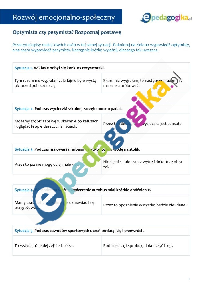   Świat w jasnych barwach – karty pracy na Dzień Optymisty